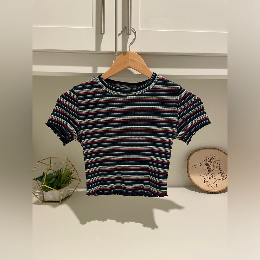 BP Striped Ruffled Crop Top